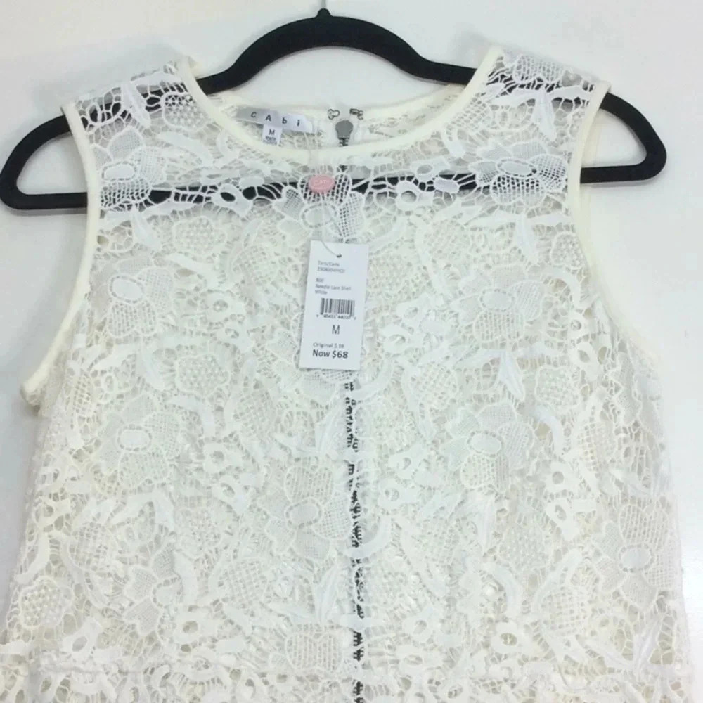 NWT CAbi Needle Lace Shell White Tank/Cami